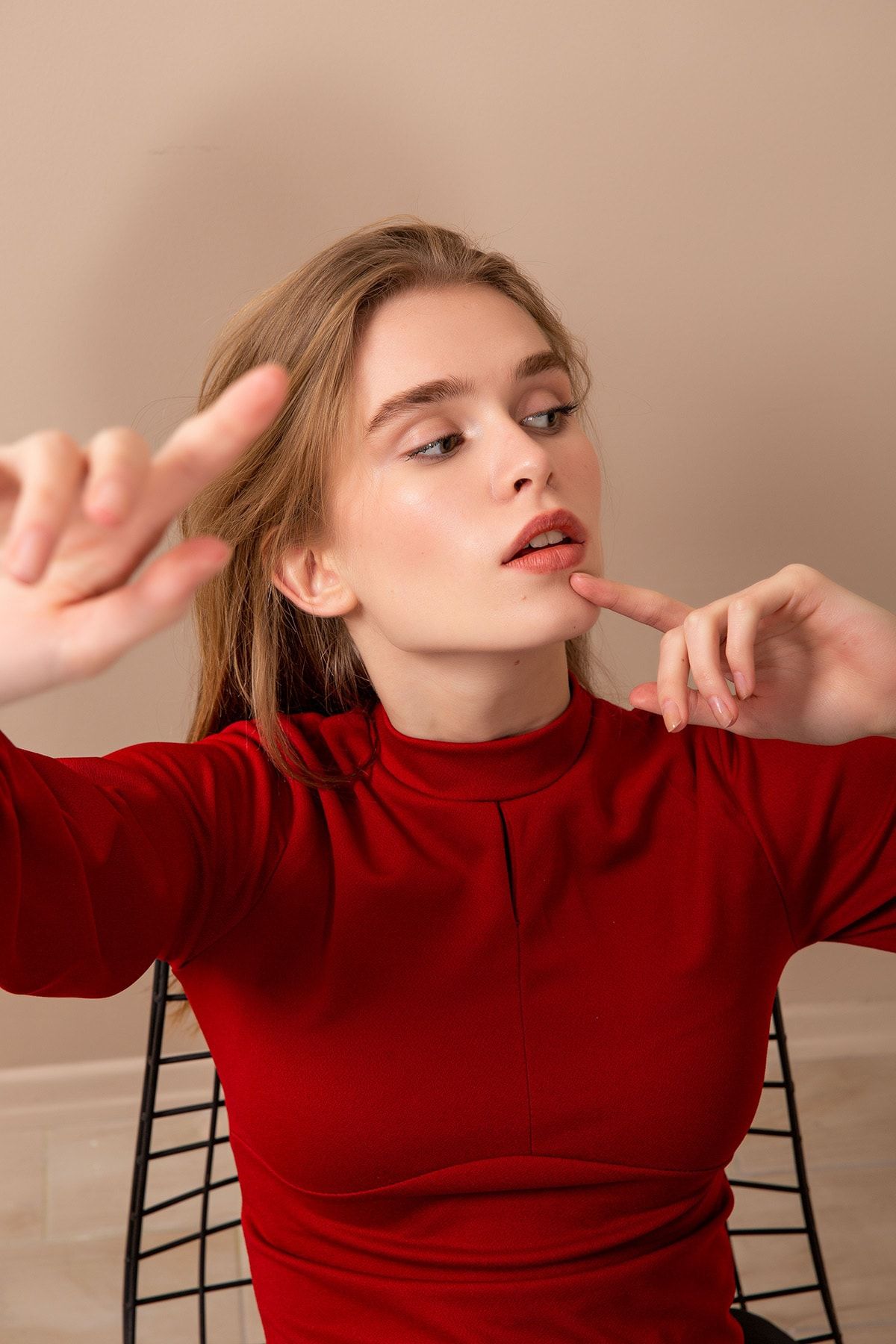 Önü Damla Balon Kol Krep Bluz Önü Damla Balon Kol Krep Bluz