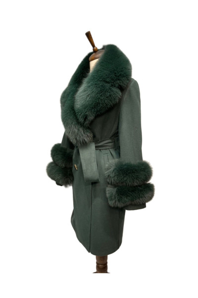 Kürklü Kaşmir Palto  Yeşil Kürklü Kaşmir Palto  Yeşil