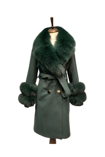 Kürklü Kaşmir Palto  Yeşil Kürklü Kaşmir Palto  Yeşil