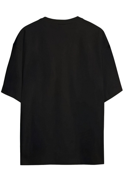 Ying Yang Kedi Baskılı Unisex Siyah Oversize T-shirt Ying Yang Kedi Baskılı Unisex Siyah Oversize T-shirt