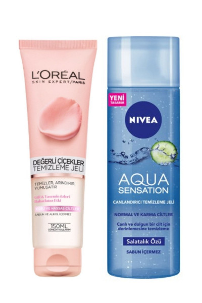Değerli Çiçekler Temizleme Jeli 150 Ml Ve Nivea Aqua Sensation Canlandırıcı Temizleme Jeli 200ml Değerli Çiçekler Temizleme Jeli 150 Ml Ve Nivea Aqua Sensation Canlandırıcı Temizleme Jeli 200ml