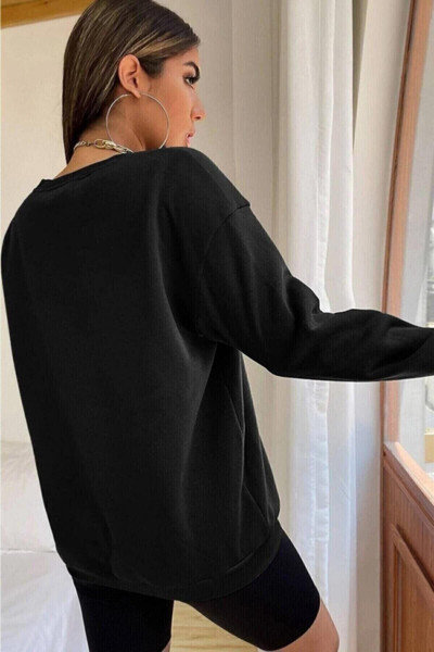 LUNAVISITA Blackjackgiyim Kadın Oversize Güneş Ve Ay Baskılı Sweatshirt LUNAVISITA Blackjackgiyim Kadın Oversize Güneş Ve Ay Baskılı Sweatshirt