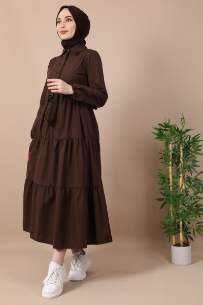 Standart Yaka Elbise Acı Kahve Standart Yaka Elbise Acı Kahve