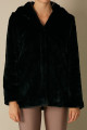 Kapüşonlu Çıtçıtlı Peluş Mont Siyah