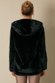 Kapüşonlu Çıtçıtlı Peluş Mont Siyah
