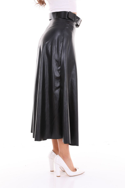 Kloş Deri Etek Suni Deri Kemersiz