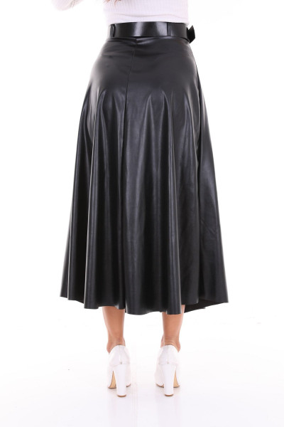 Kloş Deri Etek Suni Deri Kemersiz