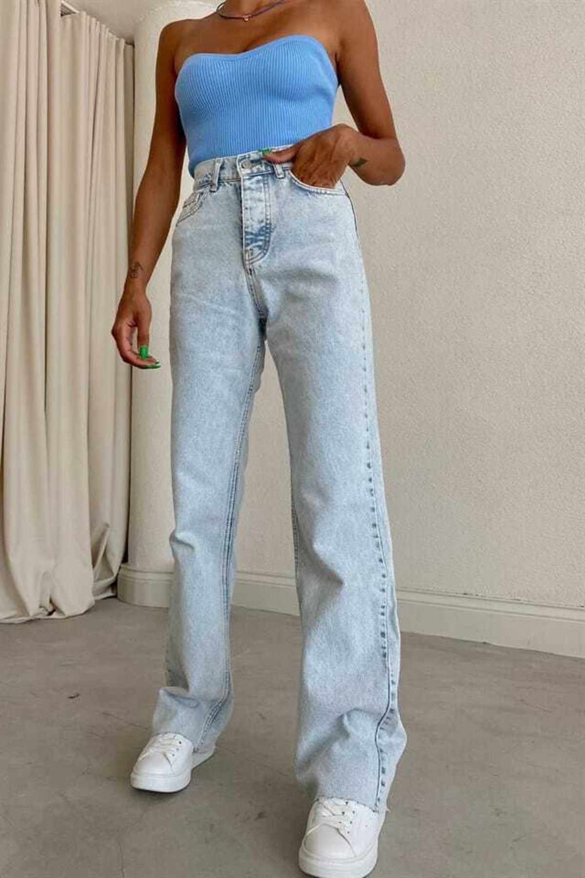 Talya 90's Mavi Buz Kar Yıkama Extra Yüksek Bel Palazzo Salaş Jean Pantolon Talya 90's Mavi Buz Kar Yıkama Extra Yüksek Bel Palazzo Salaş Jean Pantolon