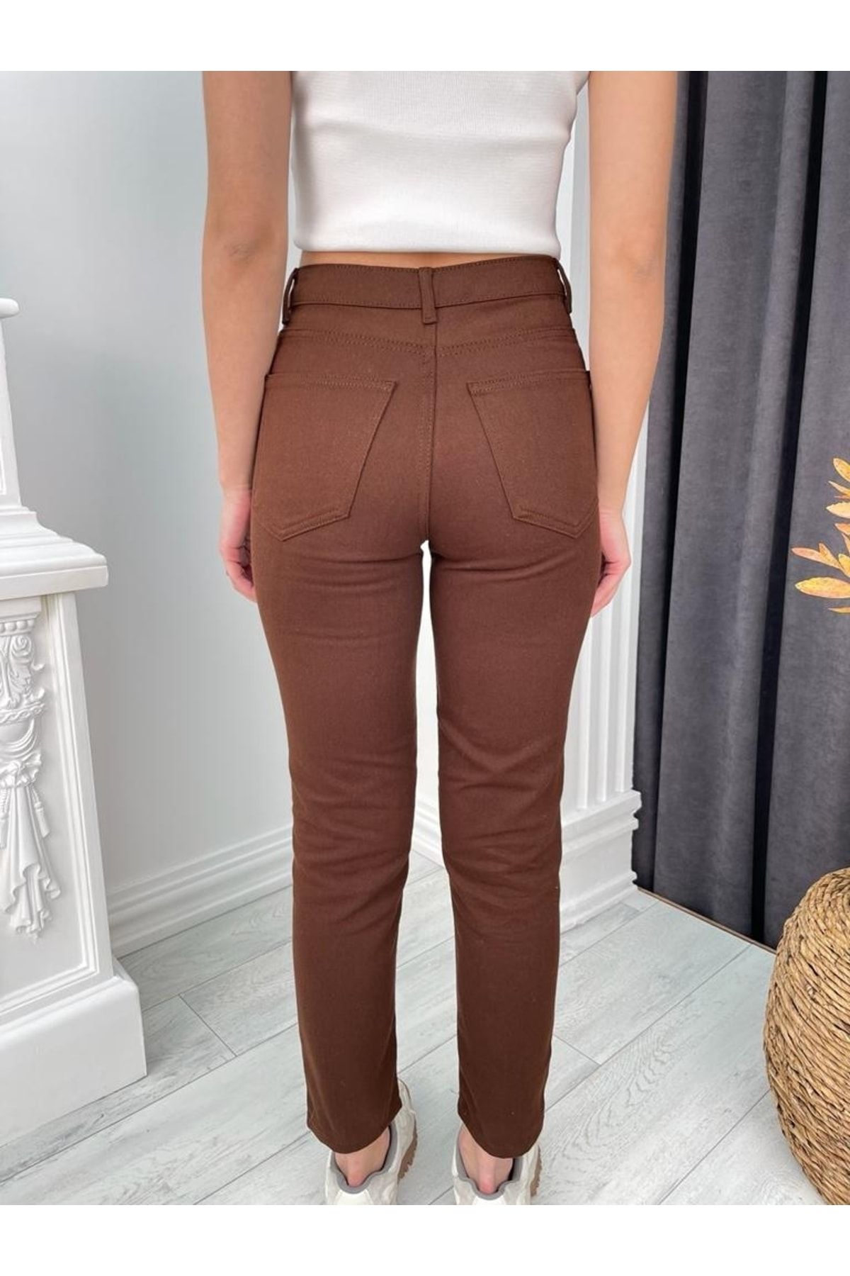 Kahve Likralı Mom Jean Pantolon Kahve Likralı Mom Jean Pantolon