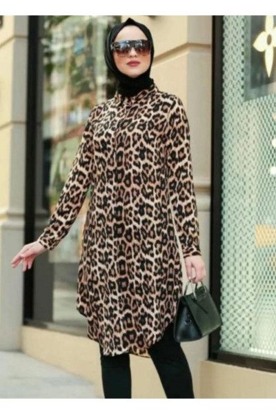 Modaburada Kadın Yüzdeyüz Viskon Pamuk Leopar Desenli Tunik Gömlek Elbise Modaburada Kadın Yüzdeyüz Viskon Pamuk Leopar Desenli Tunik Gömlek Elbise
