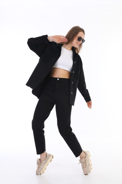 Kadın Siyah Kadife Detaylı Ceket