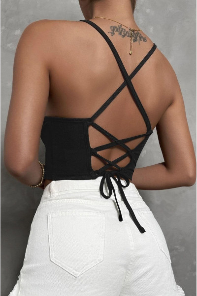 Kadın Siyah Kaşkorse Bağlamalı  Bluz Kadın Siyah Kaşkorse Bağlamalı  Bluz