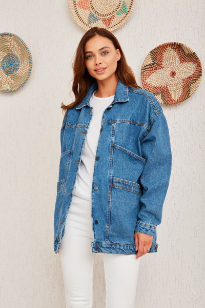 Oversize Vıntage Buz Mavi Cep Detaylı Kot Ceket Oversize Vıntage Buz Mavi Cep Detaylı Kot Ceket