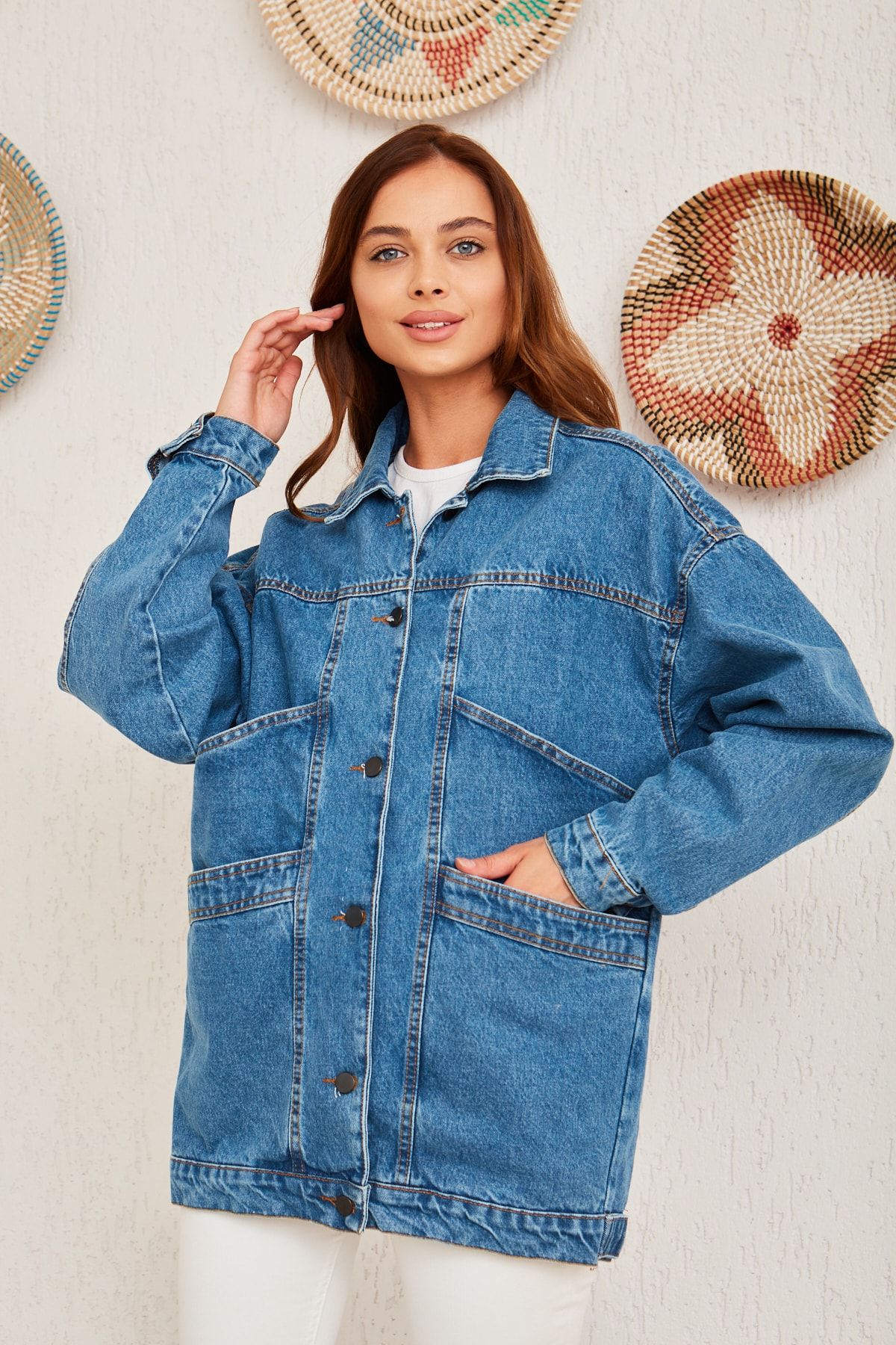 Oversize Vıntage Buz Mavi Cep Detaylı Kot Ceket Oversize Vıntage Buz Mavi Cep Detaylı Kot Ceket