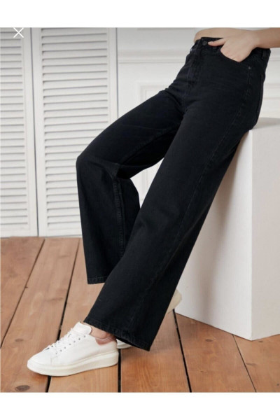 Kadın Siyah Yüksek Bel Geniş Paça Wide Leg Kot Pantolon Kadın Siyah Yüksek Bel Geniş Paça Wide Leg Kot Pantolon