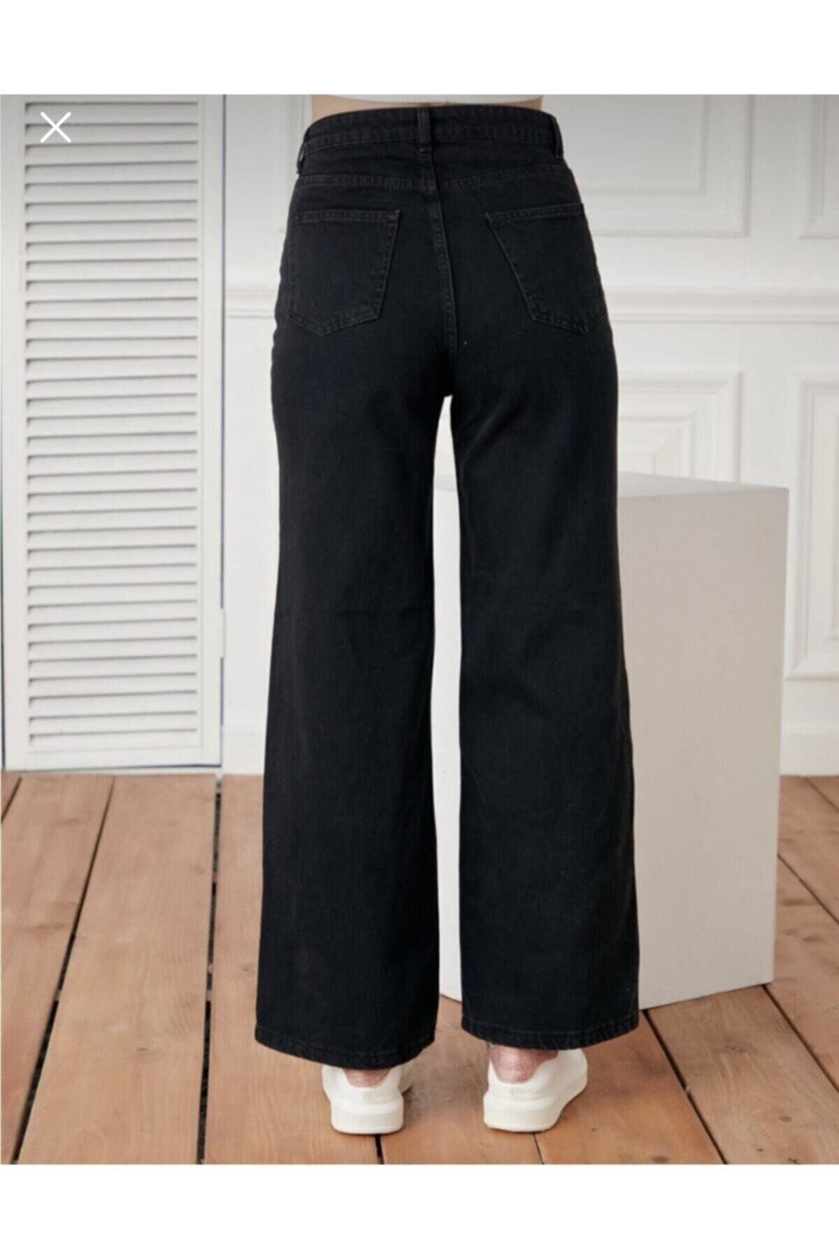 Kadın Siyah Yüksek Bel Geniş Paça Wide Leg Kot Pantolon Kadın Siyah Yüksek Bel Geniş Paça Wide Leg Kot Pantolon