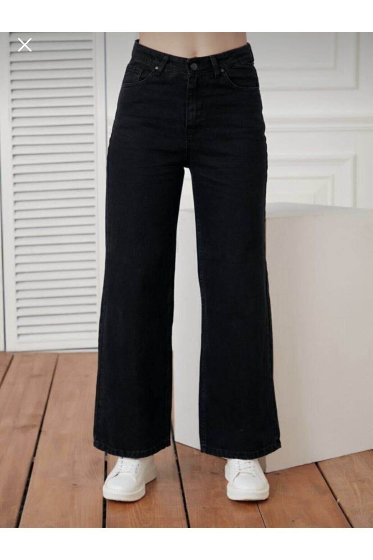 Kadın Siyah Yüksek Bel Geniş Paça Wide Leg Kot Pantolon Kadın Siyah Yüksek Bel Geniş Paça Wide Leg Kot Pantolon