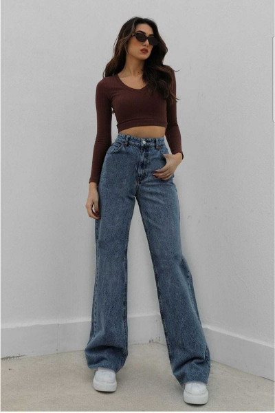 Taiti Likralı Salaş Kadın Mavi Süper Yüksek Bel Salaş Paça Denim Kot Pantolon Taiti Likralı Salaş Kadın Mavi Süper Yüksek Bel Salaş Paça Denim Kot Pantolon
