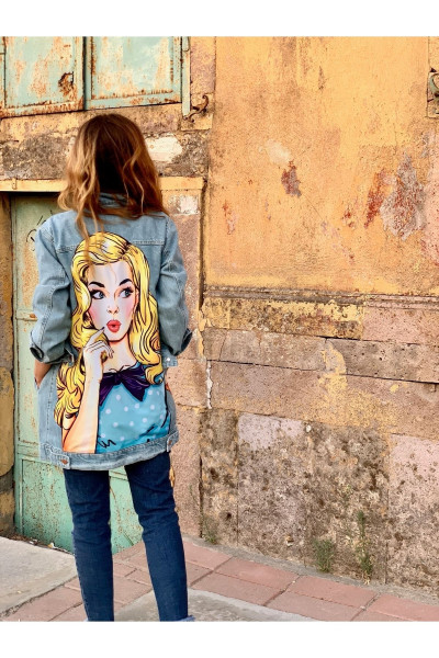 Pop-art Desenli Kot Ceket Oversize Kot Mont Pop-art Desenli Kot Ceket Oversize Kot Mont