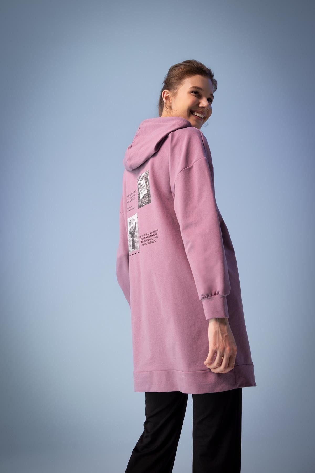 Regular Fit Kapüşonlu Baskılı Sweatshirt Kumaşı Sweatshirt Tunik Regular Fit Kapüşonlu Baskılı Sweatshirt Kumaşı Sweatshirt Tunik
