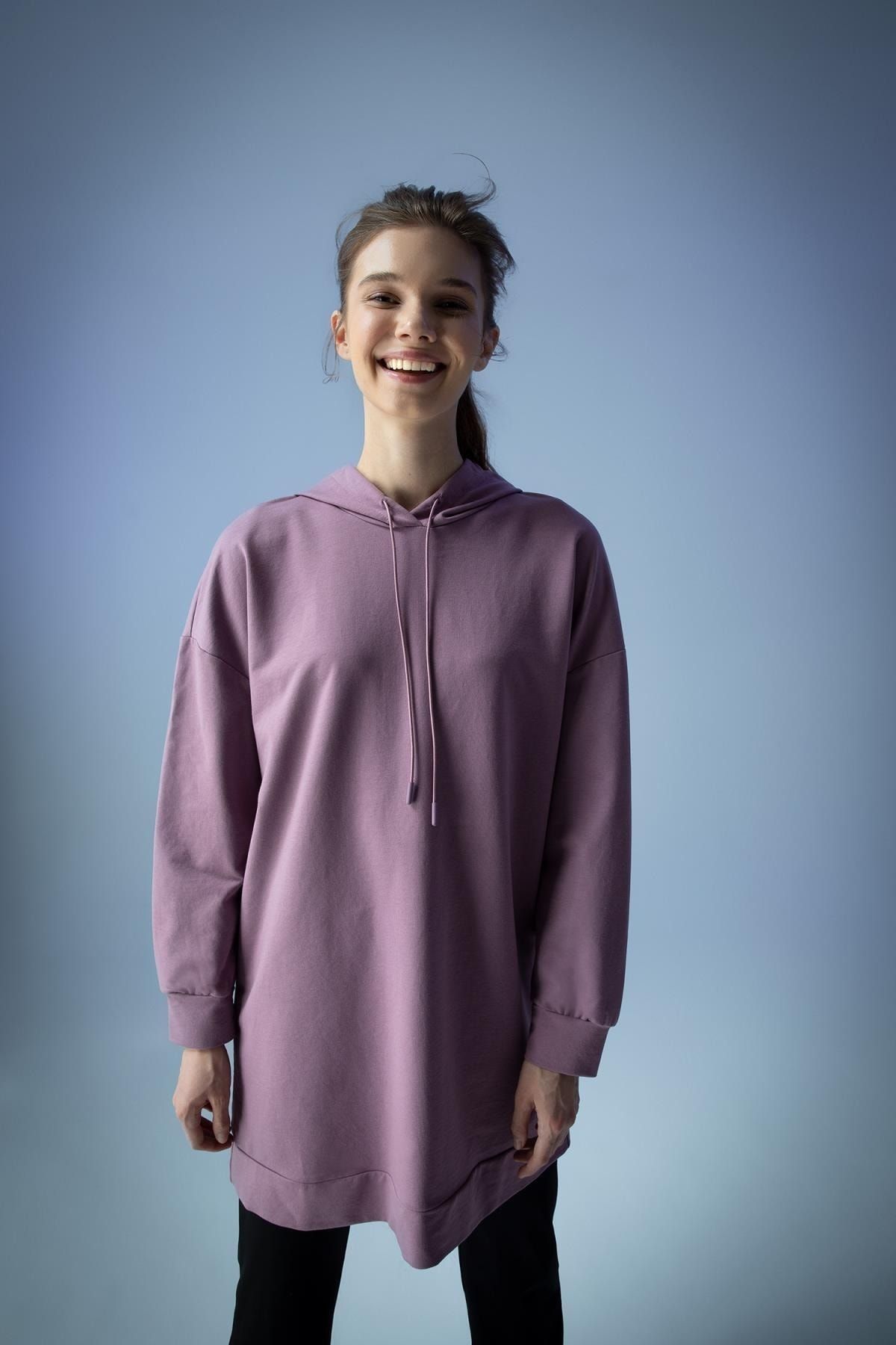 Regular Fit Kapüşonlu Baskılı Sweatshirt Kumaşı Sweatshirt Tunik Regular Fit Kapüşonlu Baskılı Sweatshirt Kumaşı Sweatshirt Tunik