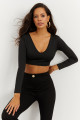 PRİNCES SSTYLE Kadın Siyah V Yaka Crop Bluz PRİNCES SSTYLE Kadın Siyah V Yaka Crop Bluz