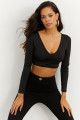 PRİNCES SSTYLE Kadın Siyah V Yaka Crop Bluz PRİNCES SSTYLE Kadın Siyah V Yaka Crop Bluz