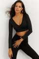 PRİNCES SSTYLE Kadın Siyah V Yaka Crop Bluz PRİNCES SSTYLE Kadın Siyah V Yaka Crop Bluz