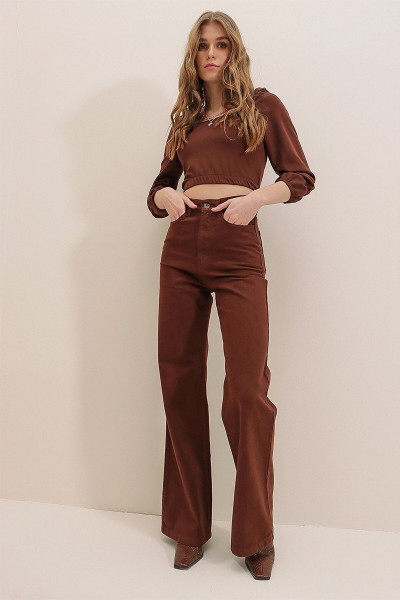 My Women Kahverengi Likralı Süper Yüksek Bel Salaş Jean Pantolon. (süper Yüksek.) Wide Leg. My Women Kahverengi Likralı Süper Yüksek Bel Salaş Jean Pantolon. (süper Yüksek.) Wide Leg.