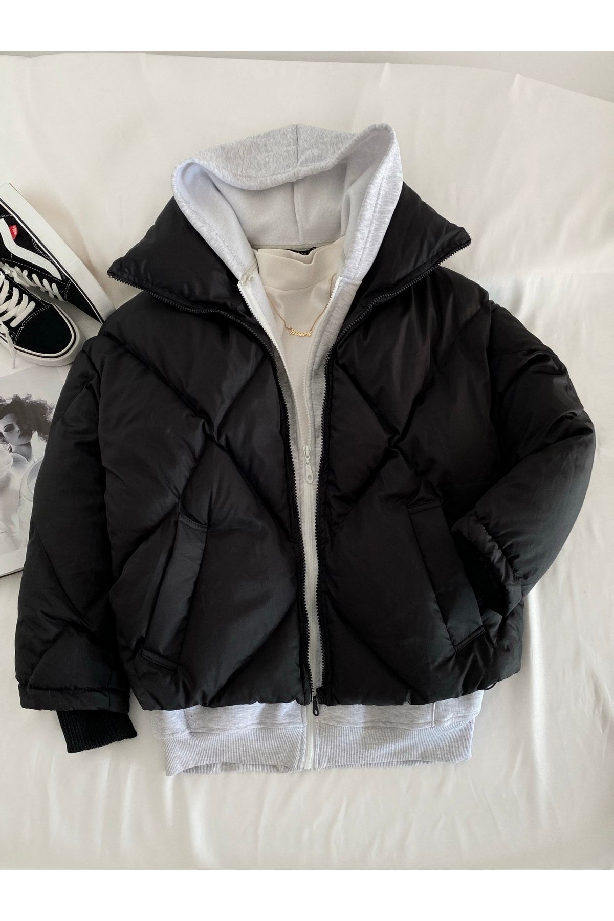 Siyah Şişme Oversize Mont Siyah Şişme Oversize Mont