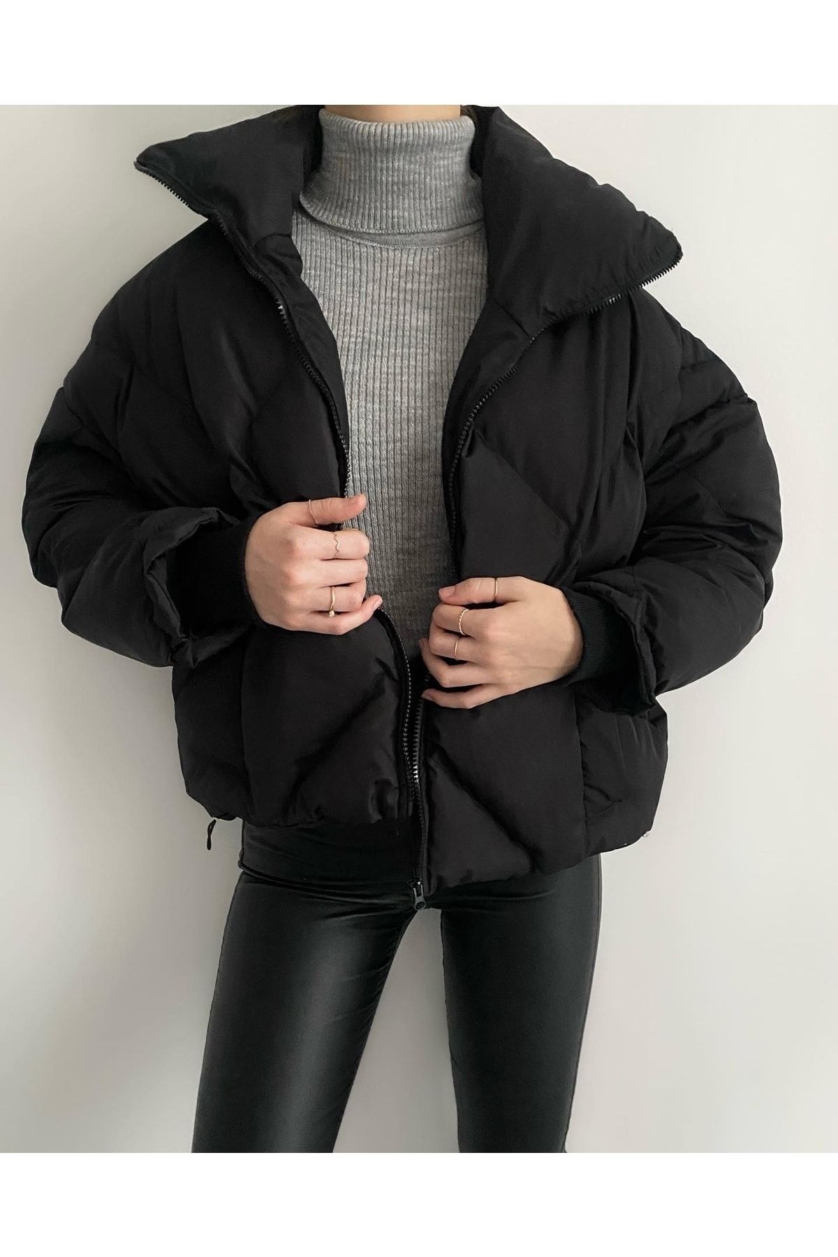 Siyah Şişme Oversize Mont Siyah Şişme Oversize Mont