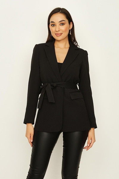 Kadın Siyah Kuşaklı Astarlı Blazer Ceket Kadın Siyah Kuşaklı Astarlı Blazer Ceket
