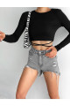 Siyah Ip Bağlamalı Uzun Kollu Fitilli Crop Bluz Siyah Ip Bağlamalı Uzun Kollu Fitilli Crop Bluz