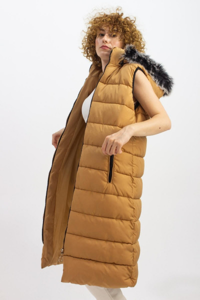 Kapişonlu Kadın Şişme Yelek 10054 Karamel Kapişonlu Kadın Şişme Yelek 10054 Karamel