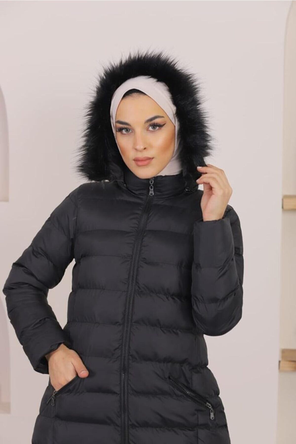 Kadın Uzun Dolgulu Siyah Şişme Mont Kadın Uzun Dolgulu Siyah Şişme Mont