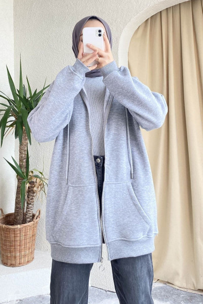 Siyah Kapüşonlu Fermuarlı Kalın Içi Polarlı Örme Sweatshirt Siyah Kapüşonlu Fermuarlı Kalın Içi Polarlı Örme Sweatshirt