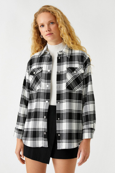 Kadın Siyah Ekose Gömlek 3WAK60004EW Kadın Siyah Ekose Gömlek 3WAK60004EW