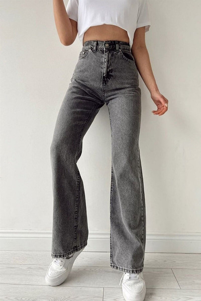 Salaş Kot Pantolon Füme Kar Likralı Palazzo Bol Paça Jeans Salaş Kot Pantolon Füme Kar Likralı Palazzo Bol Paça Jeans