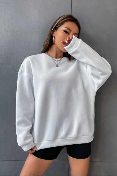 Unisex Beyaz Brooklyn 1898 Baskılı Bisiklet Yaka Oversize Sweatshirt Unisex Beyaz Brooklyn 1898 Baskılı Bisiklet Yaka Oversize Sweatshirt