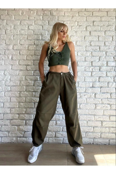 Yeşil Tactical Paraşüt Kumaş Lastik Paça Bol Pantolon Yeşil Tactical Paraşüt Kumaş Lastik Paça Bol Pantolon