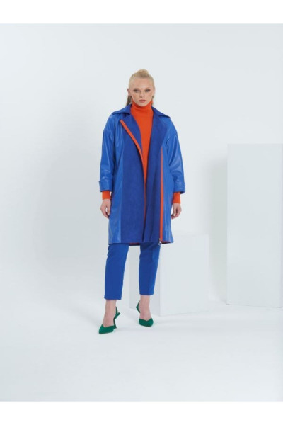 Sırtı Baskılı Kruvaze Deri Manto