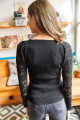 Kadın Siyah Öpücük Yaka Kolu Ajurlu Triko Bluz BLZ-19002037 Kadın Siyah Öpücük Yaka Kolu Ajurlu Triko Bluz BLZ-19002037