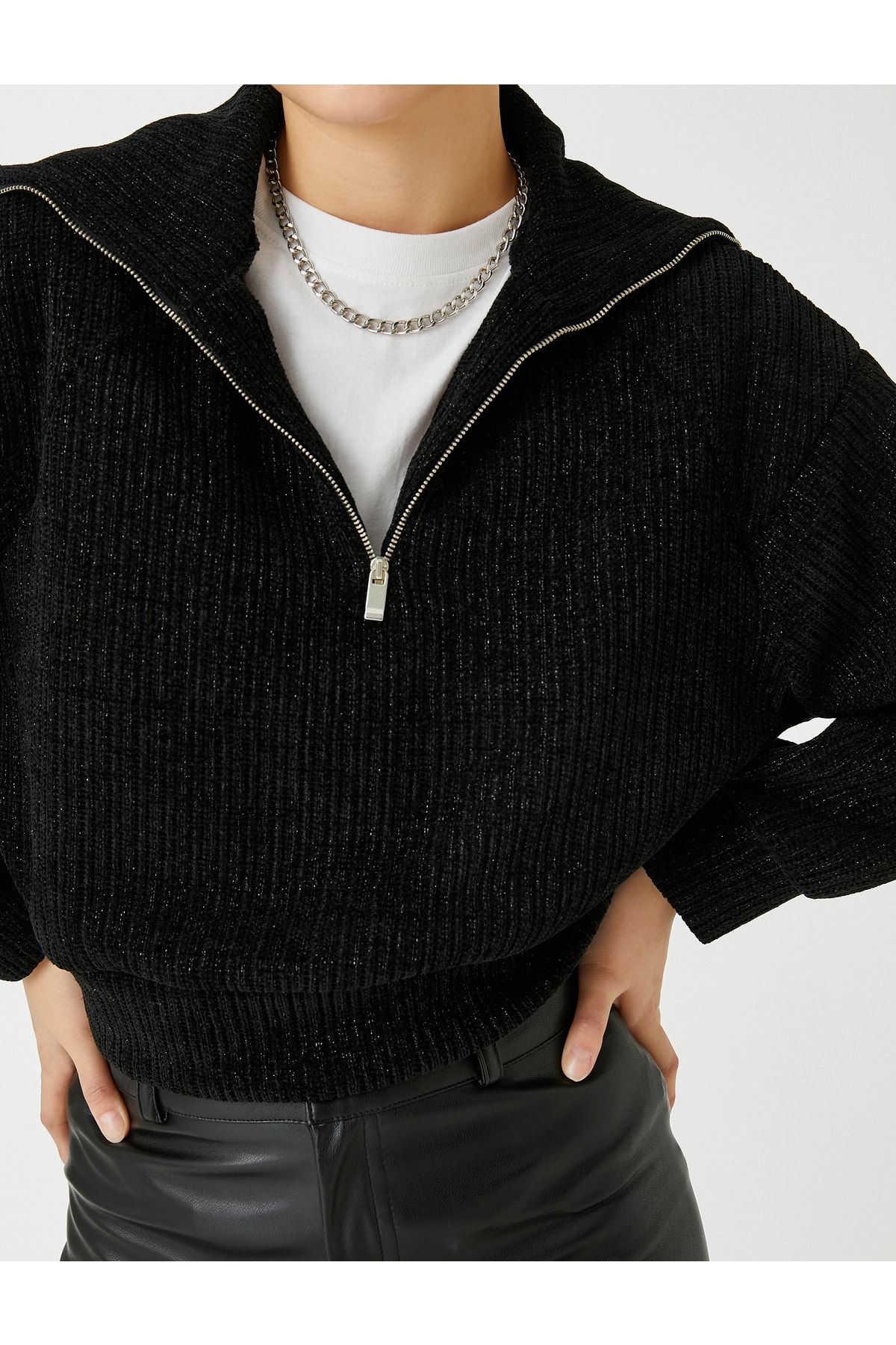 Kadın Sweatshirt Siyah 3wak30121ek Kadife Sweatshirt Fermuarlı Dik Yaka Kadın Sweatshirt Siyah 3wak30121ek Kadife Sweatshirt Fermuarlı Dik Yaka