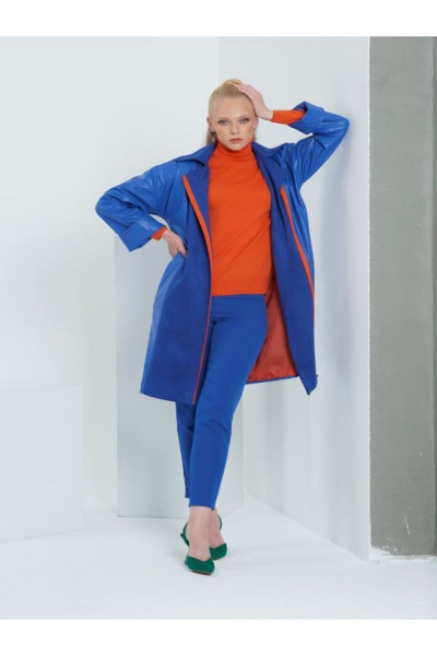 Sırtı Baskılı Kruvaze Deri Manto