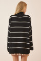 Kadın Siyah Çizgili Oversize Uzun Triko Kazak YY00087 Kadın Siyah Çizgili Oversize Uzun Triko Kazak YY00087