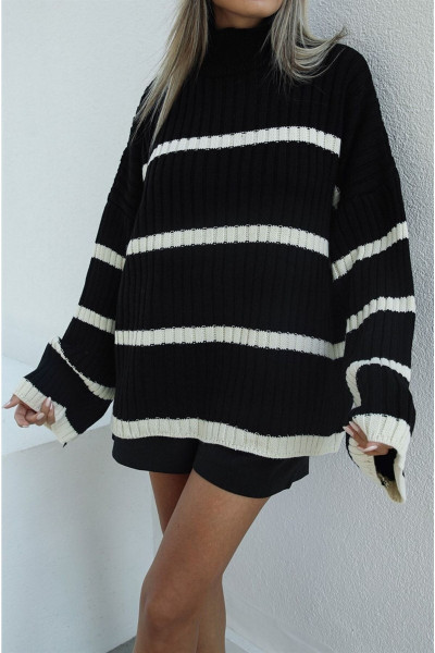 Kadın Oversize Model Cizgili Kazak