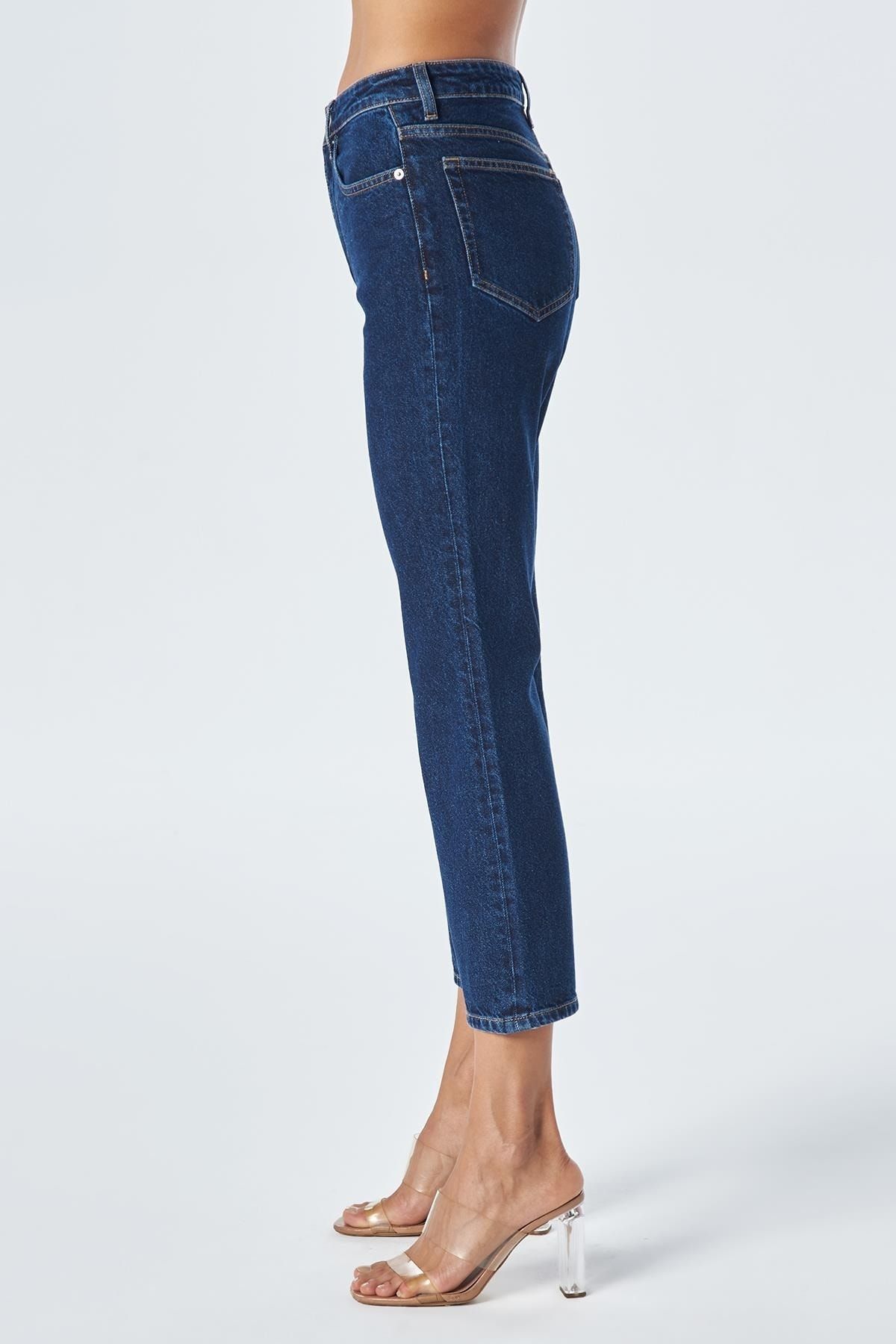 Koyu Mavi Fermuarlı Kick Flare Jean Pantolon C 4528-027 Koyu Mavi Fermuarlı Kick Flare Jean Pantolon C 4528-027