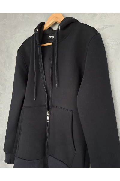 Koyu Lacivert Kapüşonlu Fermuarlı 3 Iplik Kalın Sweatshirt Koyu Lacivert Kapüşonlu Fermuarlı 3 Iplik Kalın Sweatshirt