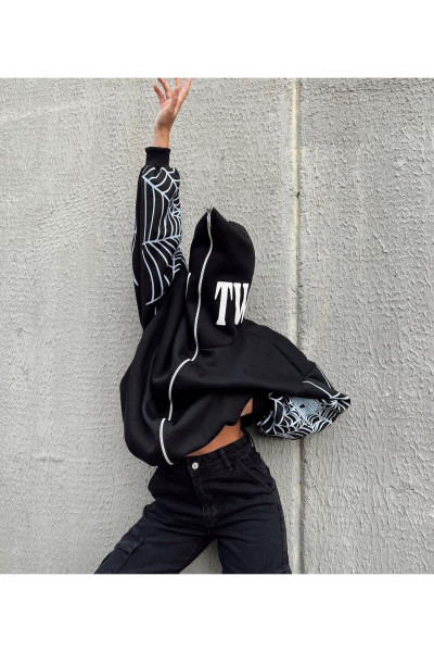 Örümcek Basılı Oversıze Hırka Unısex