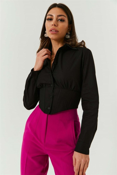 Kadın Siyah Korseli Beli Lastikli Kadın Siyah Korseli Beli Lastikli